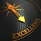 Excellence - Business Background. Golden Compass Needle on a Black Fie